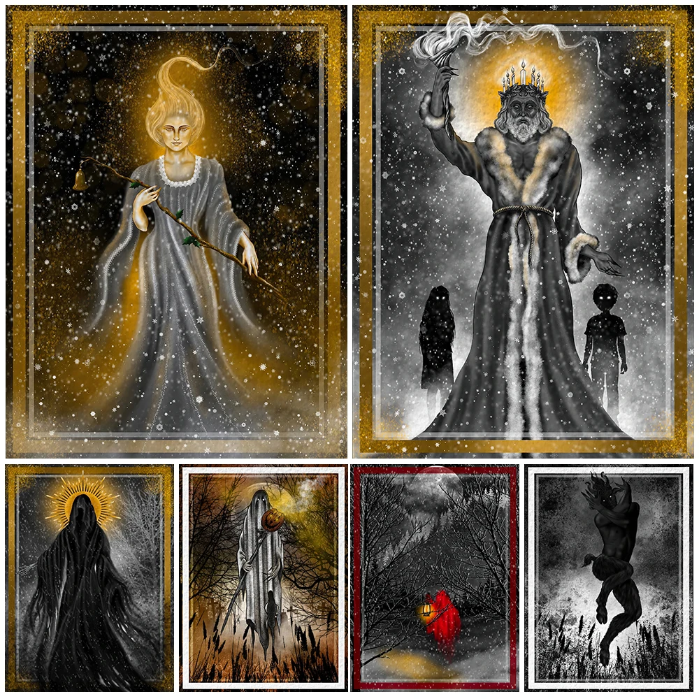 The Winter Goddess And The King Vintage Wall Canvas Painting Ghost And Evil Wolves In The Cold Winter Forest Poster Print Decor