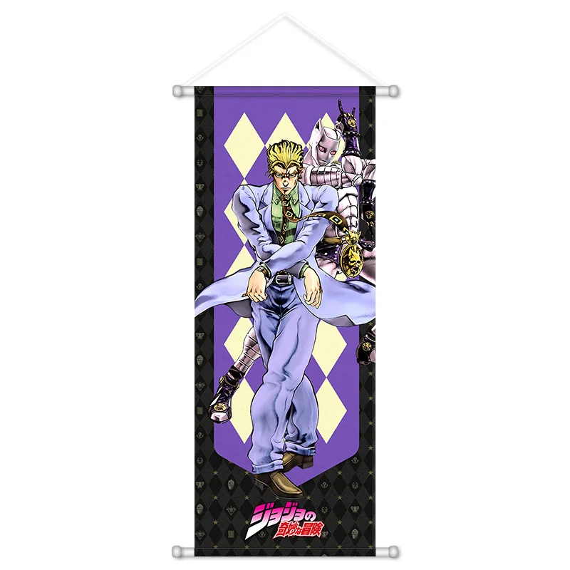 VIKAMA Purple Gold Jojo Hero Anime Wall Scroll Tapestry Bizarre Adventure Art Fabric Poster for Bedroom Living Room Otaku Gift