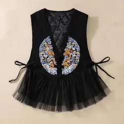 2024 tang suit thicken vest traditional ethnic harajuku dragon embroidery sleeveless tops women chinese vintage short lace gilet
