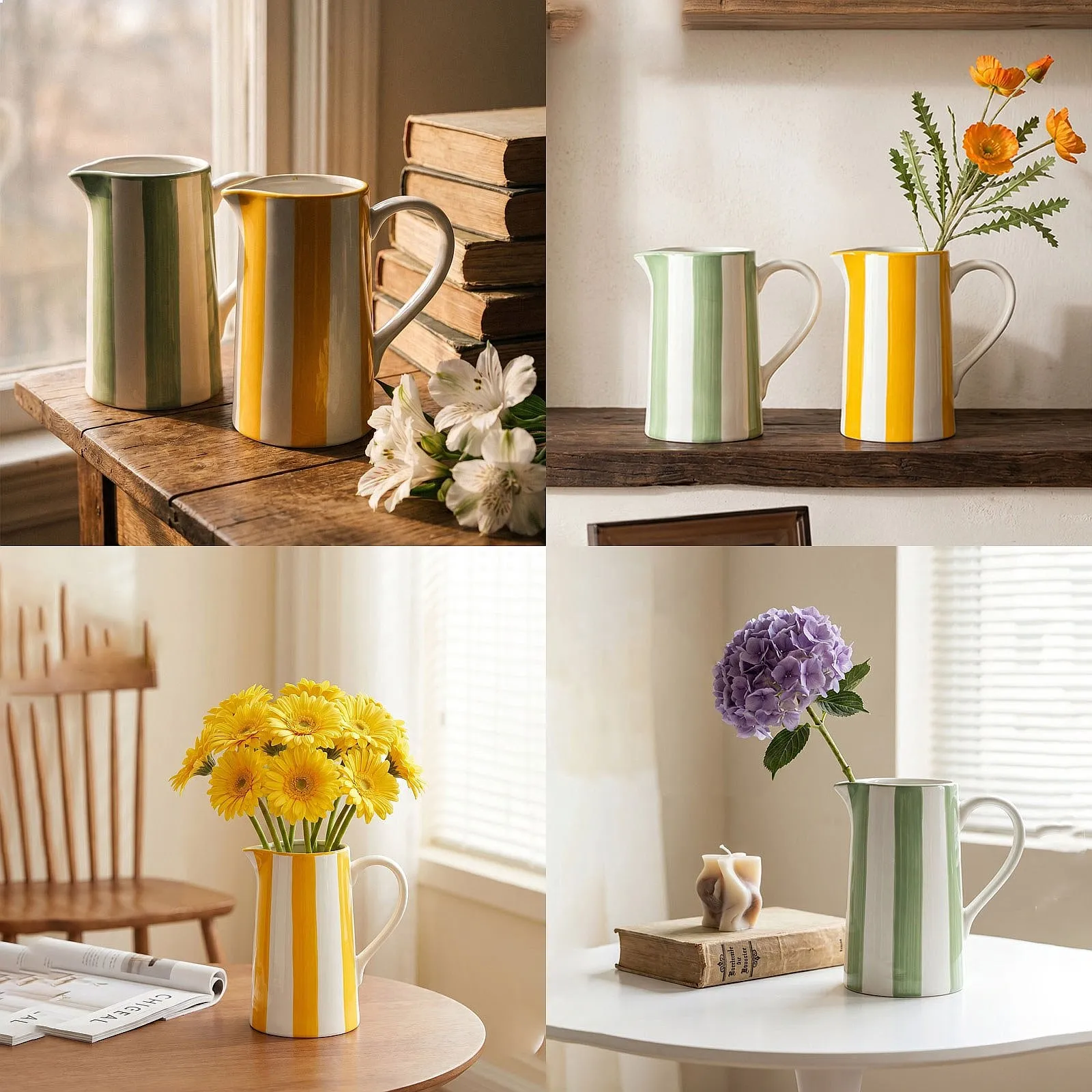 Nordic Ins Striped Ceramic Vase, Desktop Hydroponic Flower Container for Living Room Home