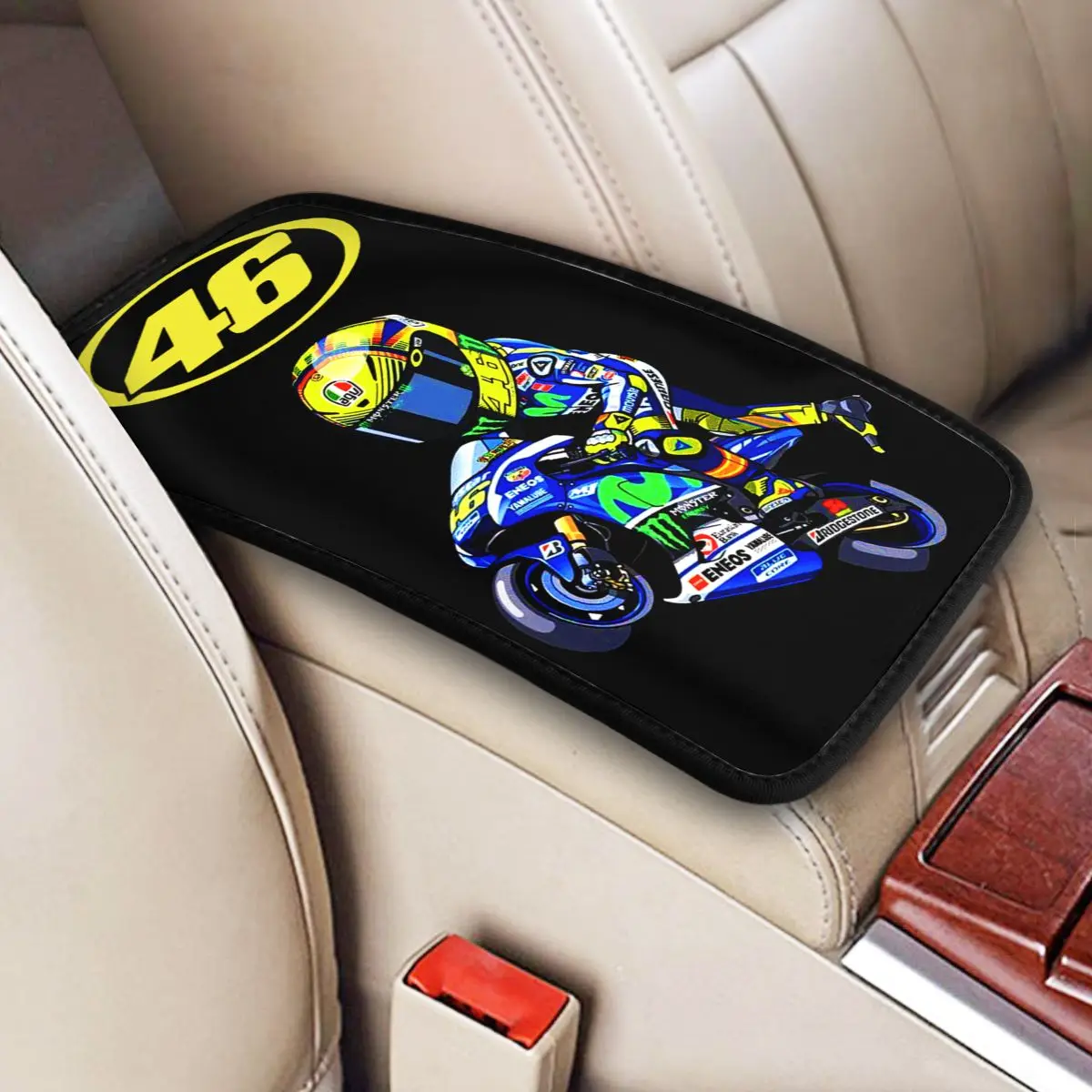 Custom Luxury Rossi 46 Car Armrest Box Pad Non-Slip Center Console Cover Mat Car Interior Accessories Storage Box Pad