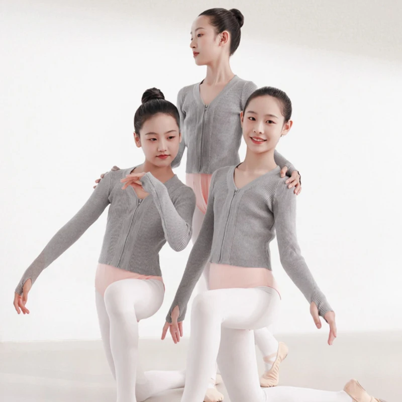 Wiosenne Jesienne Otulające Swetry Baletowe Kardigany dla Dziewczynek Dzieci Miękkie Dzianinowe Trykoty do Tańca Krzyżowane Ciepłe Płaszcze Baletowe