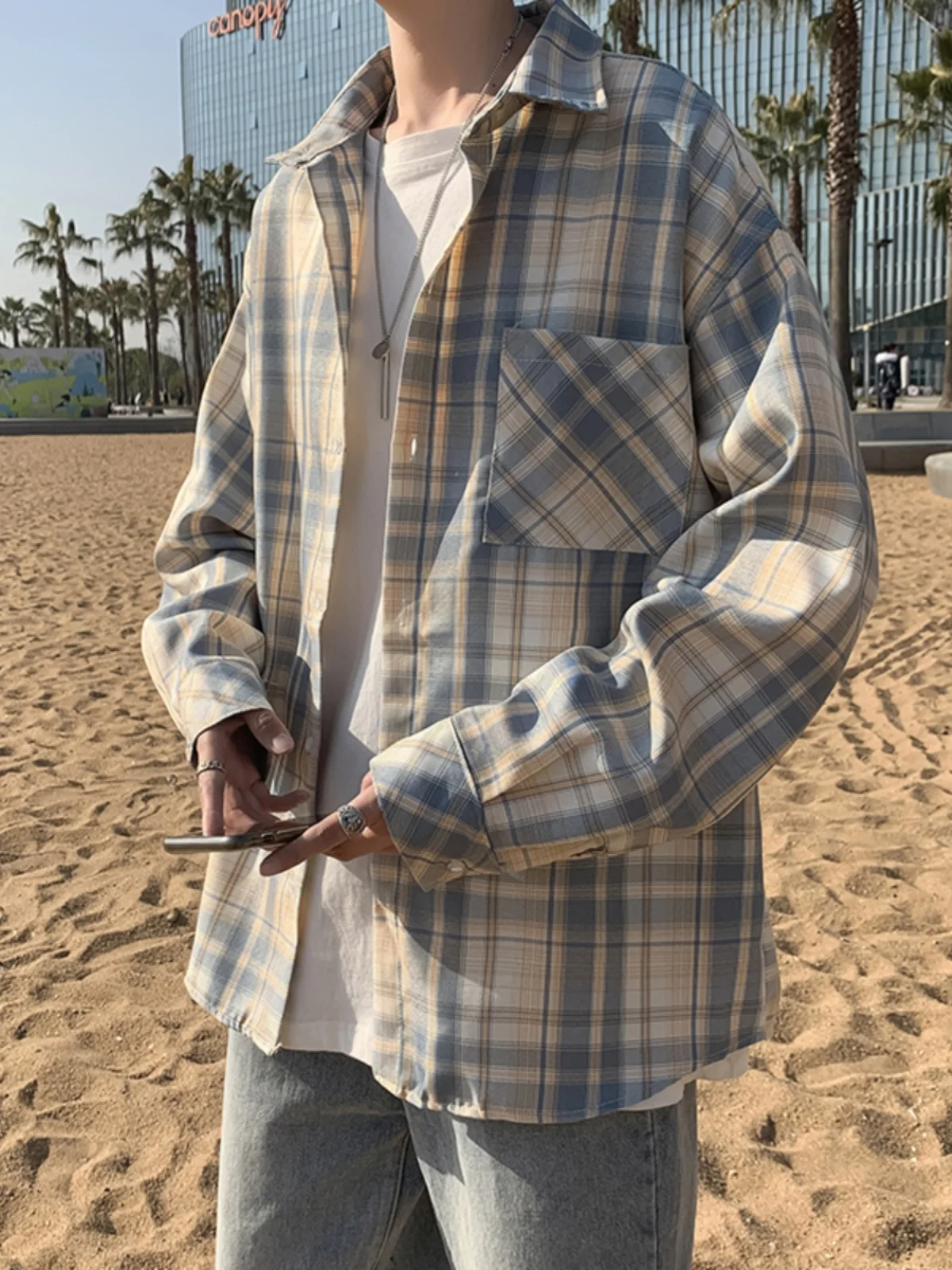 

Spring 2026 Men's Plaid Long Sleeve Shirt Loose Fit Casual Style Korean Fashion Spring Autumn New Arrival Trendy BF Coat