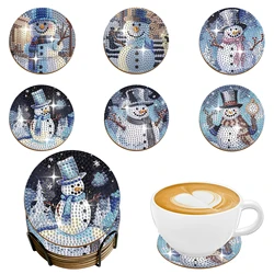 6/Set DIY Christmas Snowman Diamond painting coasters anti-slip wood drip Mats Crystal Rhinestone Diamond Art Adult Coasters