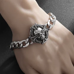 Exquisite style Stainless Steel Skull Cross Bracelet for Men and Women Christian Retro Hip-Hop Jewelry