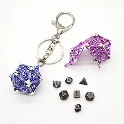 1 Set 20-sided Hollow Metal Dice Keychain TRPG Exquisite Hollow Metal Dice Keyring DND Mini Polyhedral Dice Keychain