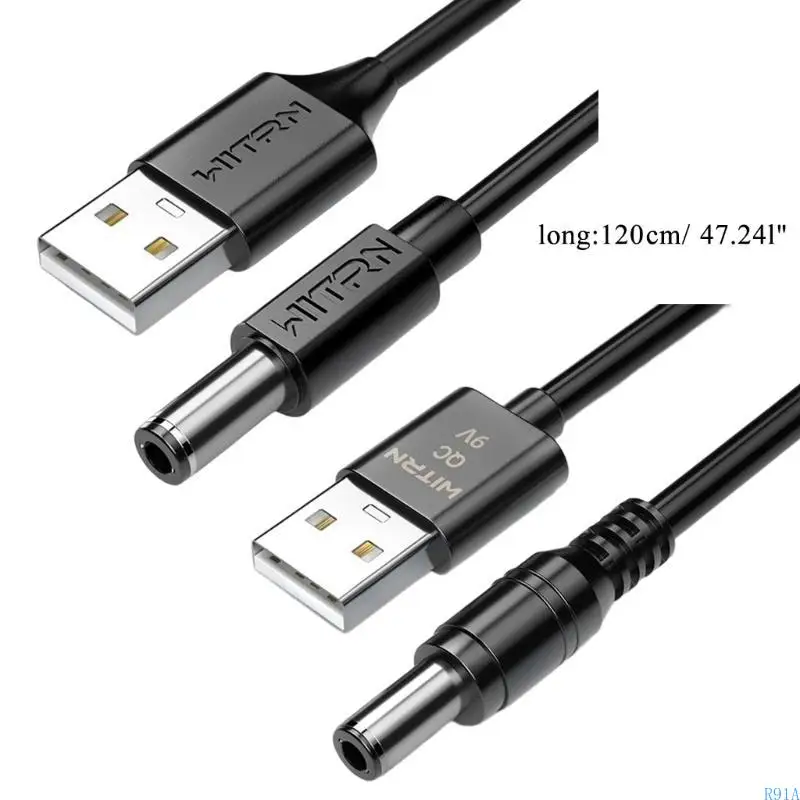 R91A QC3.0 USB-A para DC5.5X2.5mm Conversor 12V 9V Linha impulso USB carregamento para roteador WiFi, alto-falante,
