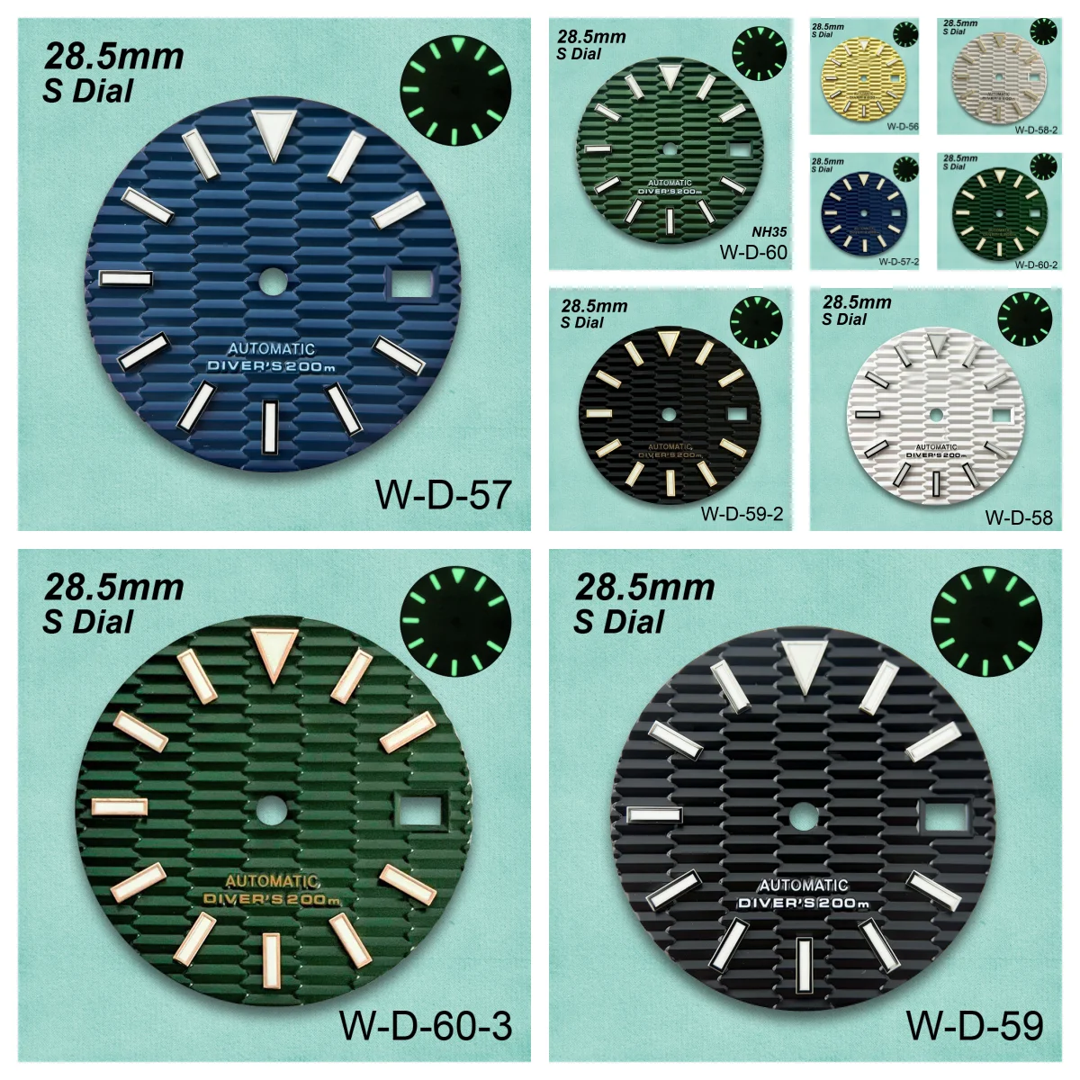 28.5mm SKX007 Slope S Dial Fit NH35/NH36/4R/7S Japanese Movement Green Luminous High-Quality Watch Modification Accessories