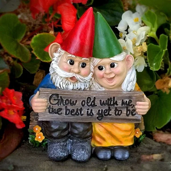 

Gnome Couple in Love Figurine Grow Old Together Statue Home Garden Decor