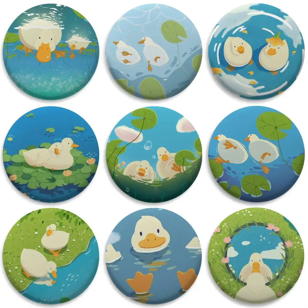 

Duck Cute Funny Cartoon Badges Round Exquisite Badge Brooches Creative Pins For Clothes Hat Backpack Gift Accessories
