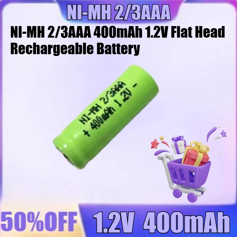 

New 10pcs/lot NI-MH 2/3AAA 400mAh 1.2V Flat Head Rechargeable Battery