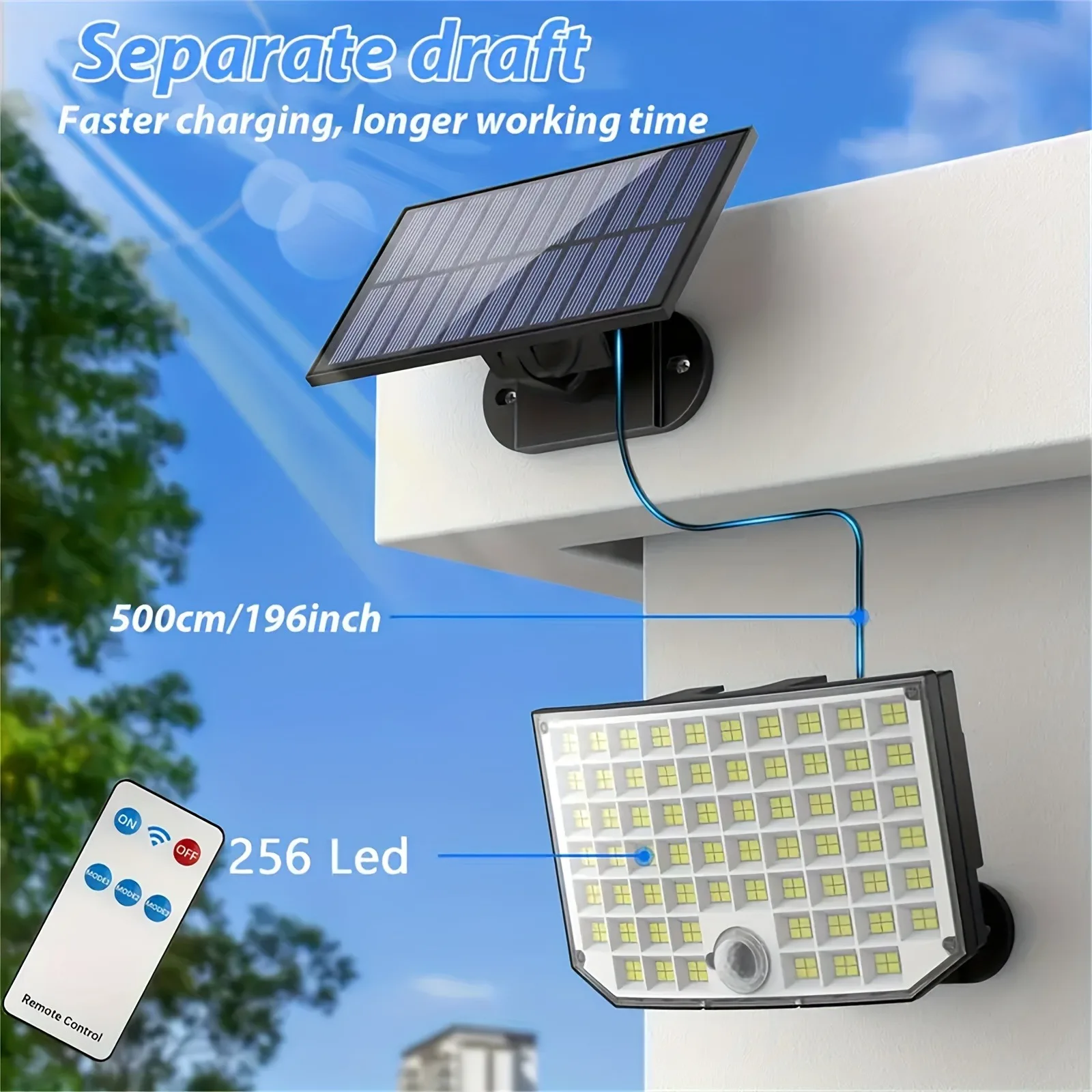 

256 светодиодных уличных солнечных светильников IP65, водонепроницаемые, с датчиком движения, энергосберегающие, экологичные, для балкона, сада, дорожек, охранного освещения