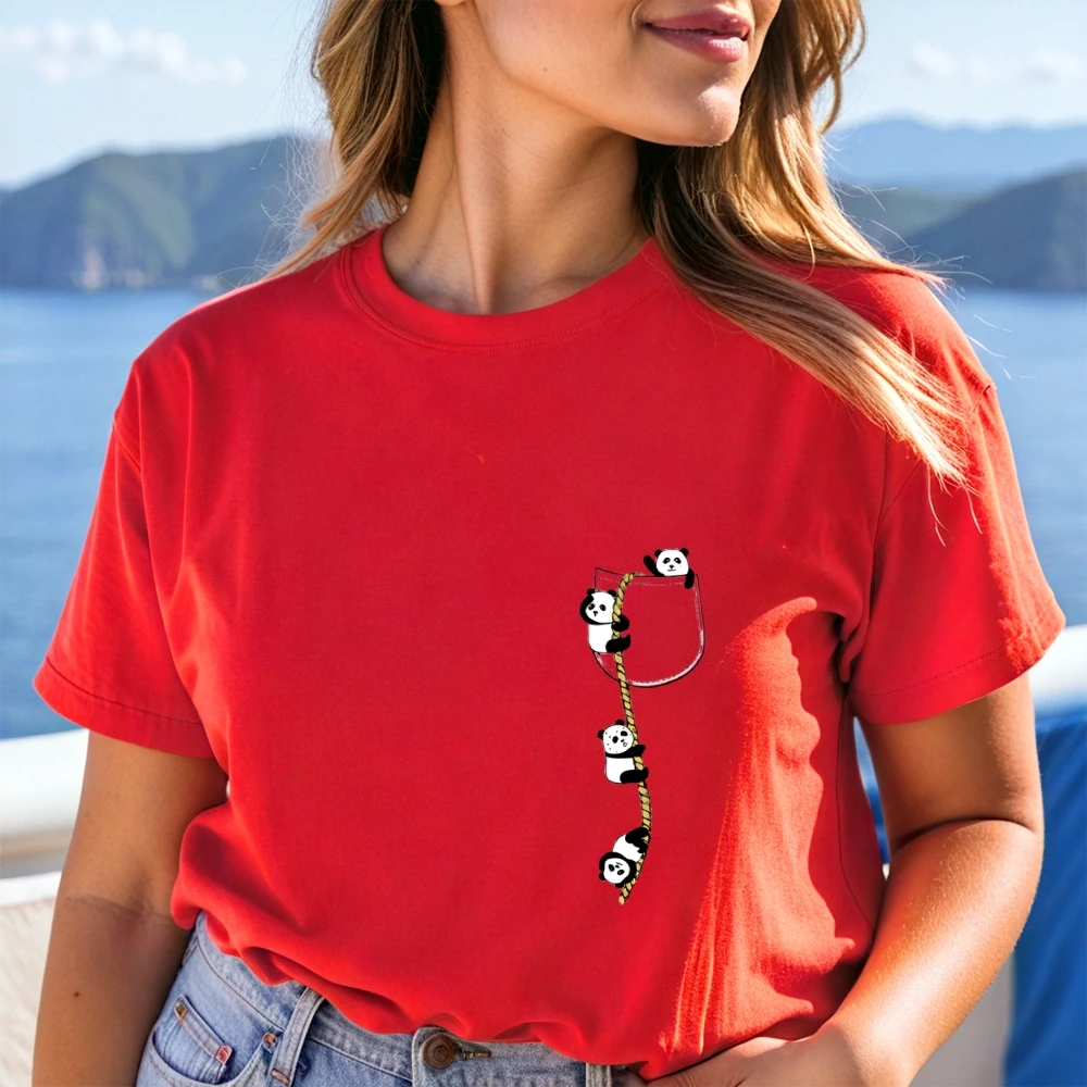 

Y2k Panda Climbing Rope Print Oversized T-Shirt Women 2025new Cotton Tee Streetwear Playful Graphic Top Summer Cute Animal Style