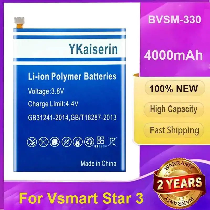 

Аккумулятор для мобильного телефона большой емкости 4000 мАч для Vsmart Star 3 Premium, замена Bvsm-330, высокая производительность + код отслеживания
