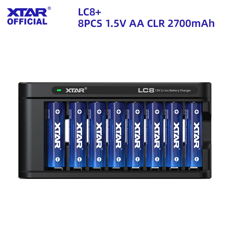 XTAR LC8 Battery Charger+8PCS 1.5V AA CLR 4300 2700mAh Rechargeable Li-ion Battery  Constant Voltage Output & Linear Discharge