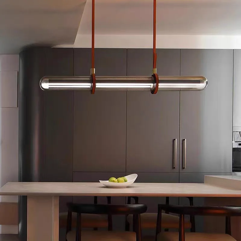 

Modern minimalist circular long bar restaurant pendant light luxury hotel bar showroom high-end belt glass pendant light