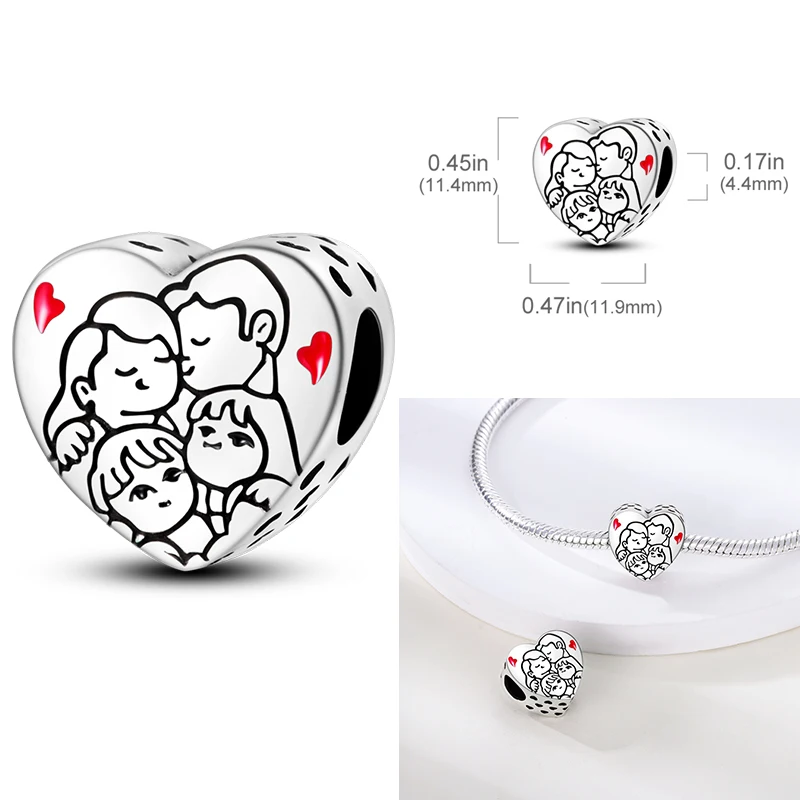 925 Sterling Silver Heart Shaped Warm Family Charm Beads Butterfly Flower Pendant Fit DIY Bracelets Fine Jewelry Gifts Making