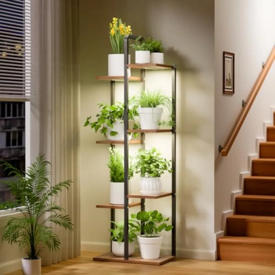 Plant Stand Indoor with Grow Lights - 50" Metal Flower Pot Stands for Multiple Plants - 7 Tiered Tall Plant Stands, Corner Plan