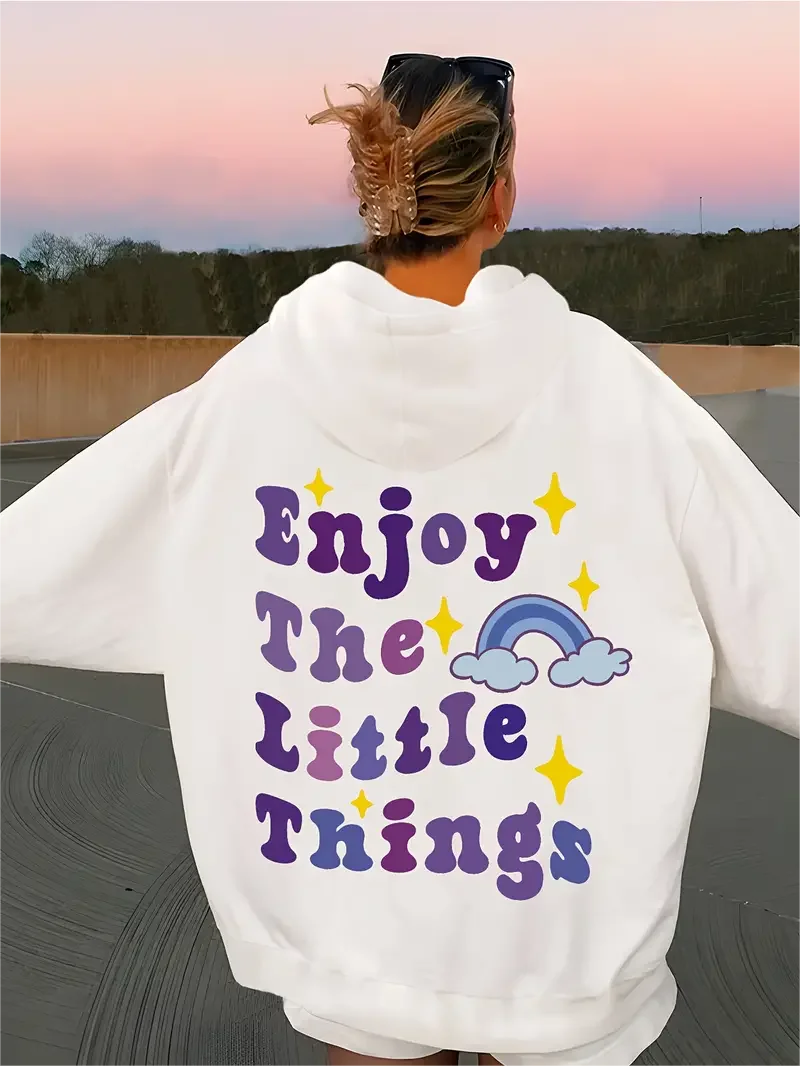 

Enjoy The Little Things Print Hoodie Casual Pocket Long Sleeve Drawstring Hoodies Sweatshirt Women's Clothing