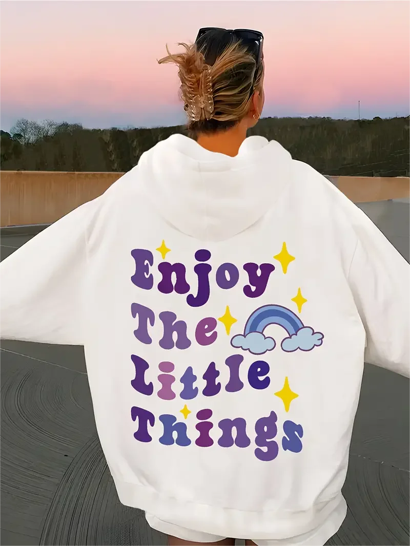 Enjoy The Little Things Print Hoodie Casual Pocket Long Sleeve Drawstring Hoodies Sweatshirt Women's Clothing