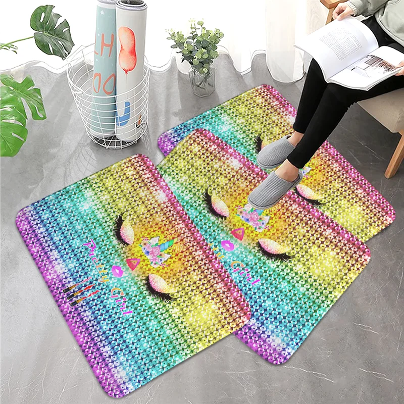 

Rainbow Glitter Sequin Eyelash Floor Mat Foot Carpet Bath Shower Toilet Rug Doormat Kitchen Bedroom Anti-slip Absorb Water 40x60