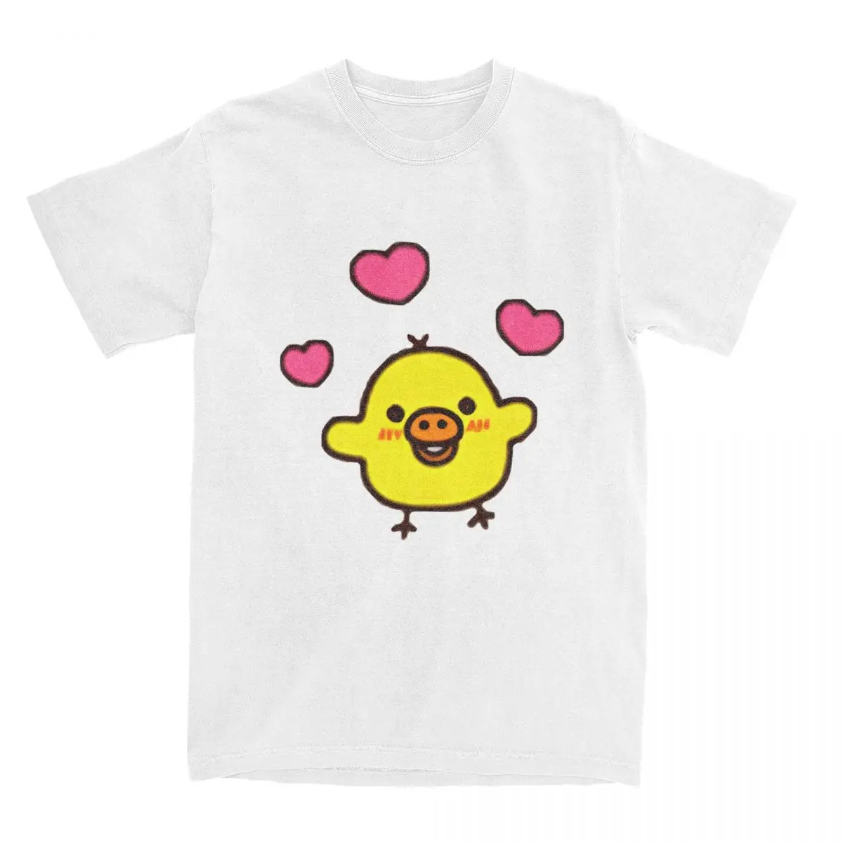 Leisure Lovely Kiiroitori Baby Chick Rilakkuma Cute T-Shirts for Men Round Collar Pure Cotton T Shirt Short Sleeve Tee Shirt