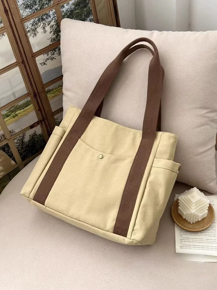 Große Canvas-Tragetasche, Schultertasche für den Arbeitsweg, Handtasche für Studenten, Büchertasche für den täglichen Gebrauch im Freien – Detail 31