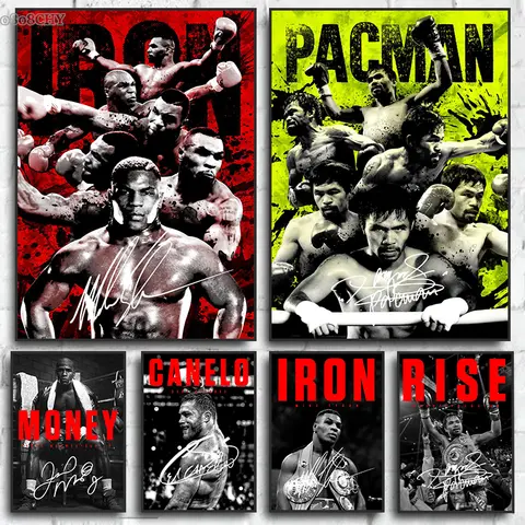복싱 레전드 포스터 복서 마이크 타이슨, Pacquiao Pacman 그래피티 아트 캔버스 페인팅, 추상 초상화 벽 아트 벽화, 홈 장식