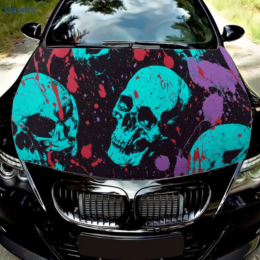 

Colorful Skull Splash Car Hood Sticker PVC Self Waterproof Stick Striking Auto Exterior Accessories Decor Protect Gift for Lover
