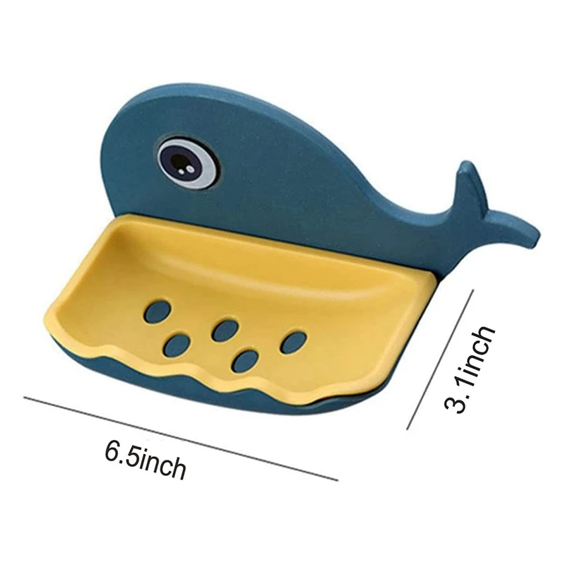 2 Pcs Creative Free Punch Cartoon Fish Soap Box Soap Holder Household Wall-Mounted Drain Soap Box Khaki + Dark Blue