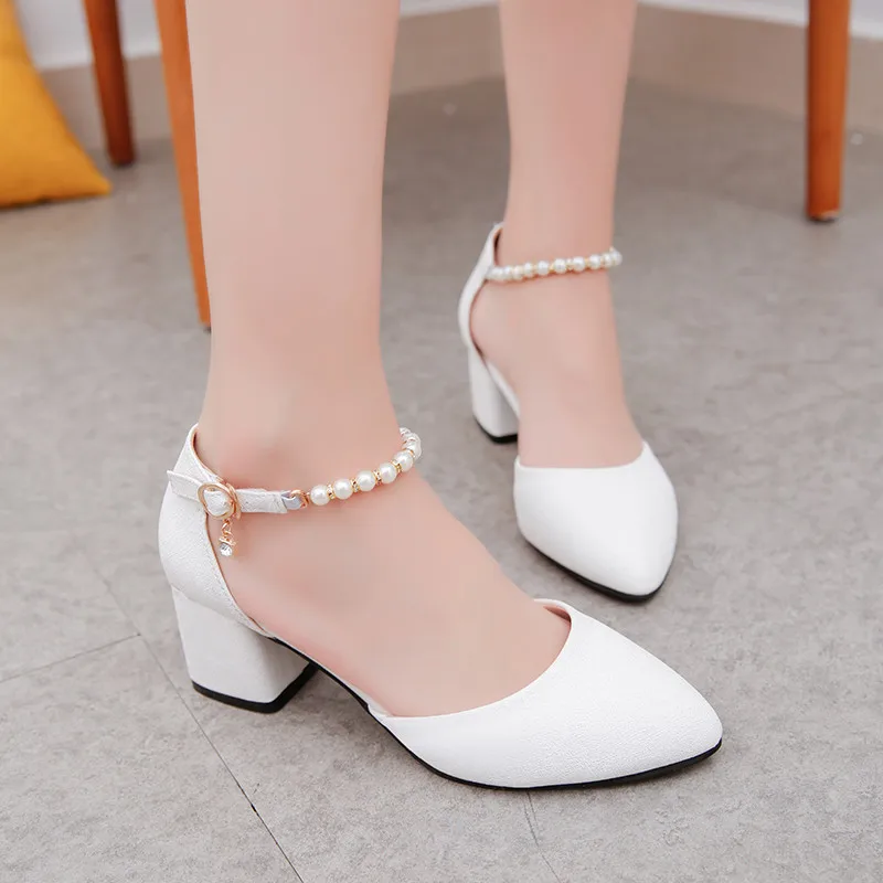 Luxury Pumps Women Wedding Bride Spring Summer Female Shoes Shallow Baotou Sandals Rough With 6cm High Heels Thick Middle Heel