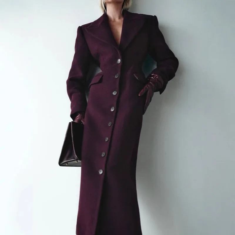 

A Long Button-down Coat with A Cinched Waist for Women's Wear in Spring and Autumn 2025 Wool Coat Women Coats and Jackets Women