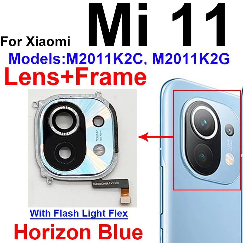 For Xiaomi Mi 11 Rear Camera Lens Frame with Flash Light Flex Cable Back Camera Lens Glass Cover Flashlight Flex Ribbon Parts