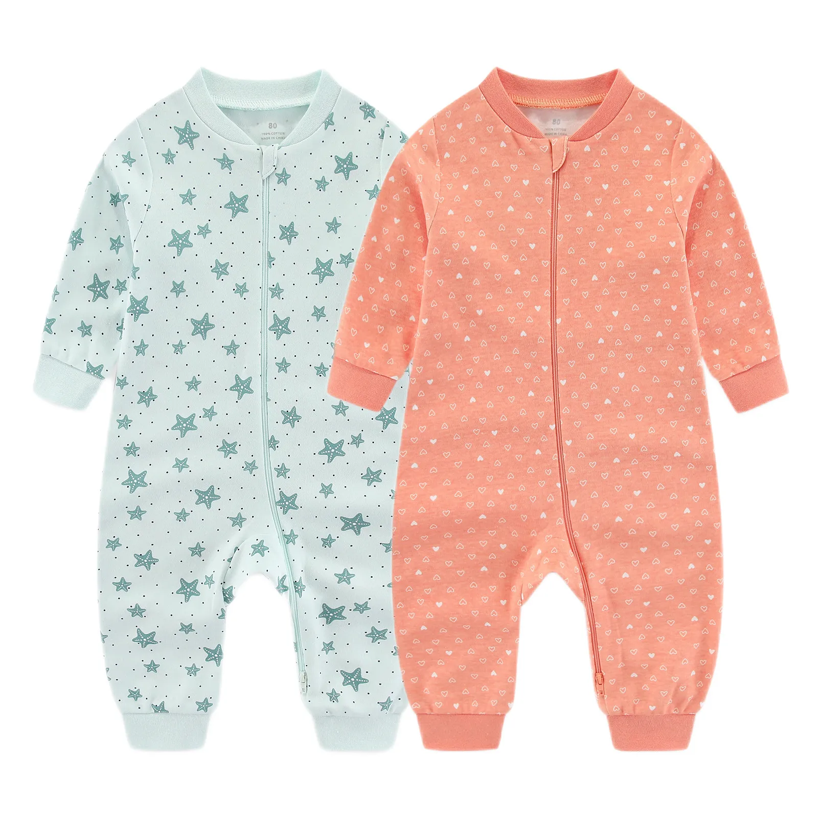 2-Piece Cartoon Unisex Baby Jumpsuits 6-24M Baby Boy Girl Rompers Long Sleeves Infant Zipper Sleeping Clothes