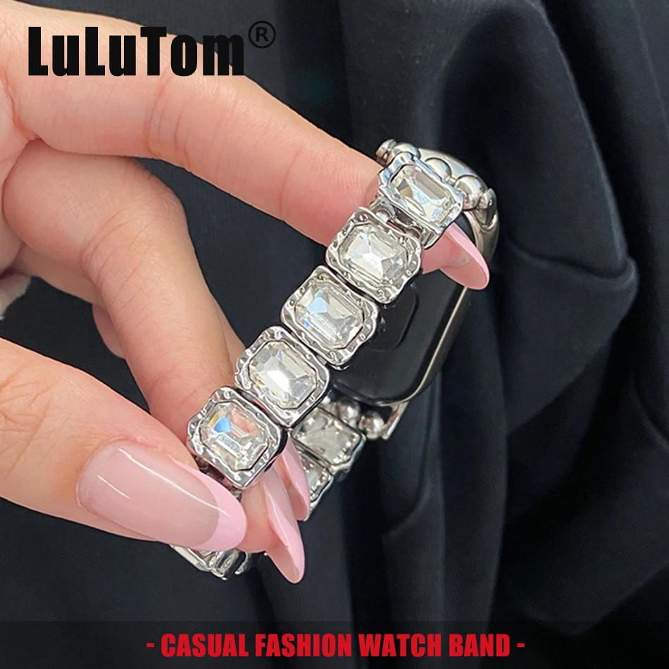 

Strap For Xiaomi Mi Band 10 9 8 Pro Watchband For Miband 8Pro 9 Pro Fashion Shiny Square Diamond Bracelet Women Metal Wristband