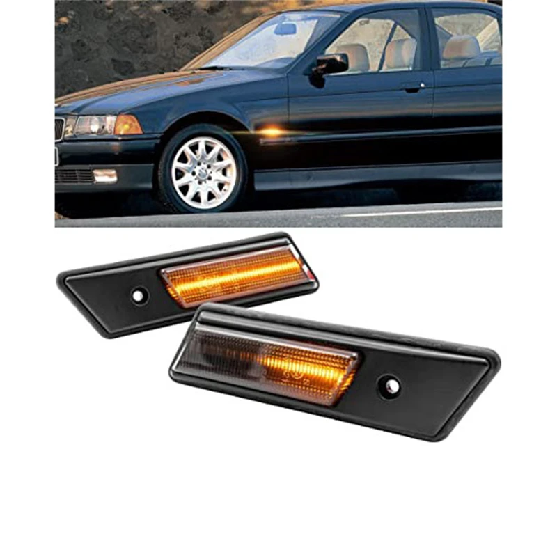 For BMW E36 E34 E32 Smoked/Clear LED Front Fender Bumper Side Marker Indicator Lights