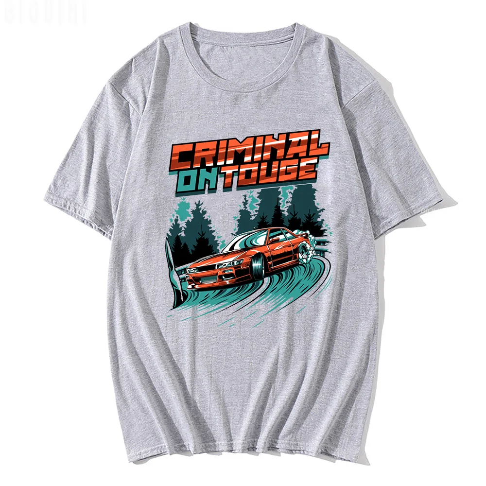 Touge Drift Mounted Men T Shirts JDM Car Streetwear Male Summer 100% Cotton on Prints Short Unisex Tees