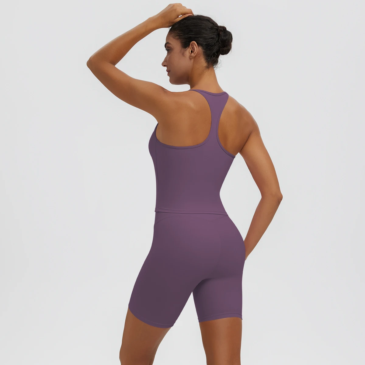 Rooftrellen 2-teiliges sexy einfarbiges Yoga-Set für Frauen, mit schönem Rücken und I-förmiger Weste, Fitness-Lauf-Yoga-Shorts-Set für Damen – Detail 26