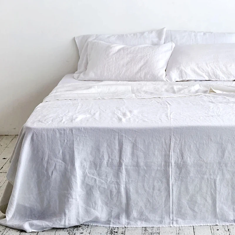 Pure Linen Bed Sheet Set, Queen King Size Bedding Set 1 Deep Pocket Fitted Sheet + 1 Flat Sheet + 2 Pillowcases,Soft Breathable