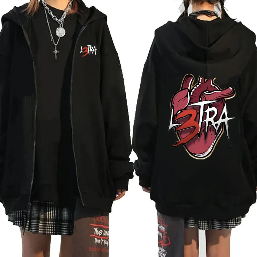 

Hot sale Rapper Luar La L L3TRA Album Graphic Zipper Hoodie Double Sided Printed Men Women Fleece Coat Unisex vintage jacket