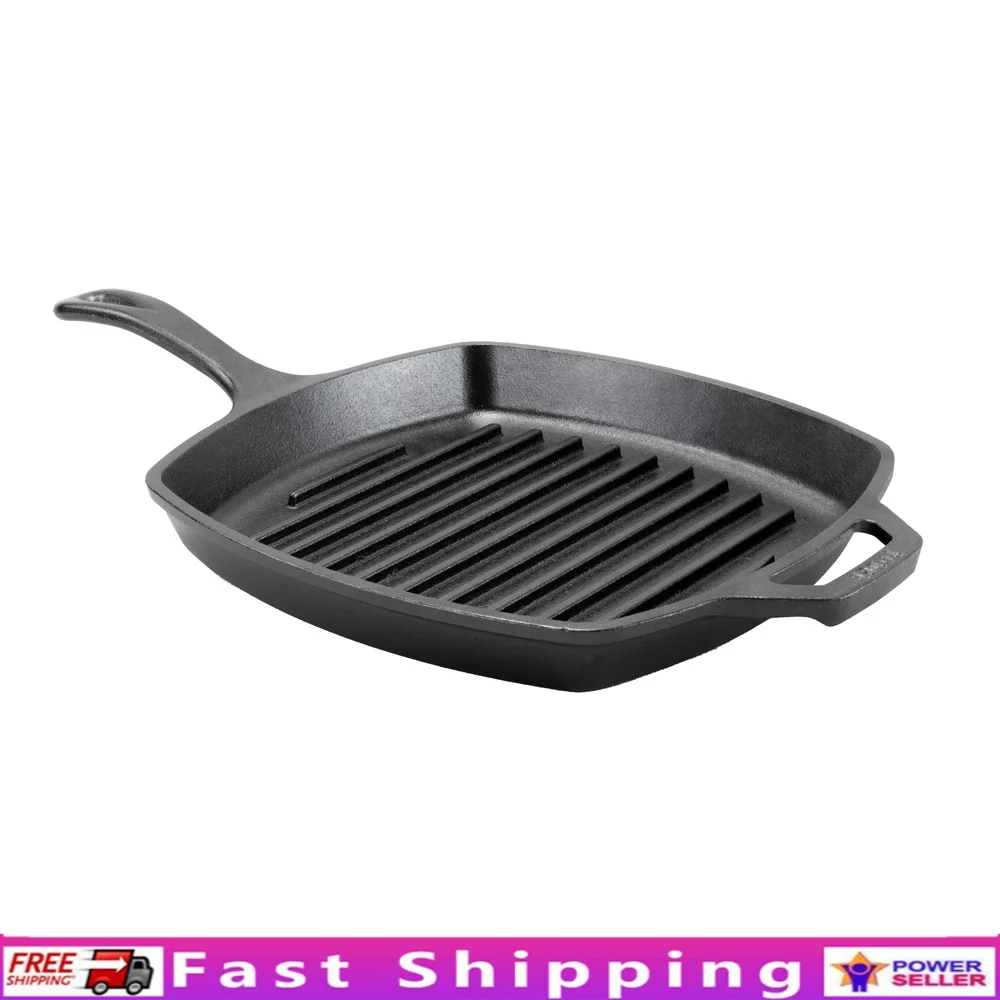 

10.25 Inch Square Cast Iron Grill Pan Oven Safe Nonstick Cooking Surface Dual Handles Versatile Durable Easy Clean Searing