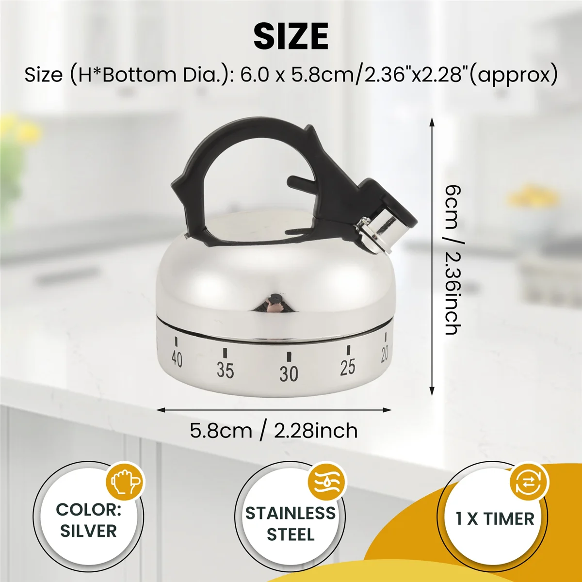 Teapot Shaped Timer 60 Minute Counting Teapot Shaped Kitchen Cooking Alarm Clock Timer Mechanical