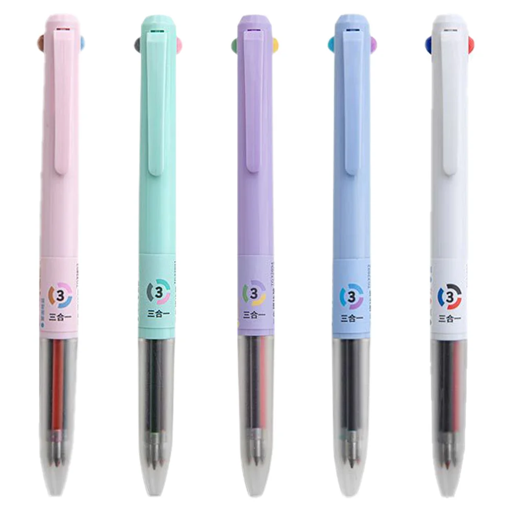 5Pcs Delicate Multicolor Ballpoint Pens Press Action Writing Pen Set Wear-Resistant Desktop Use Cute Portable Pens for School
