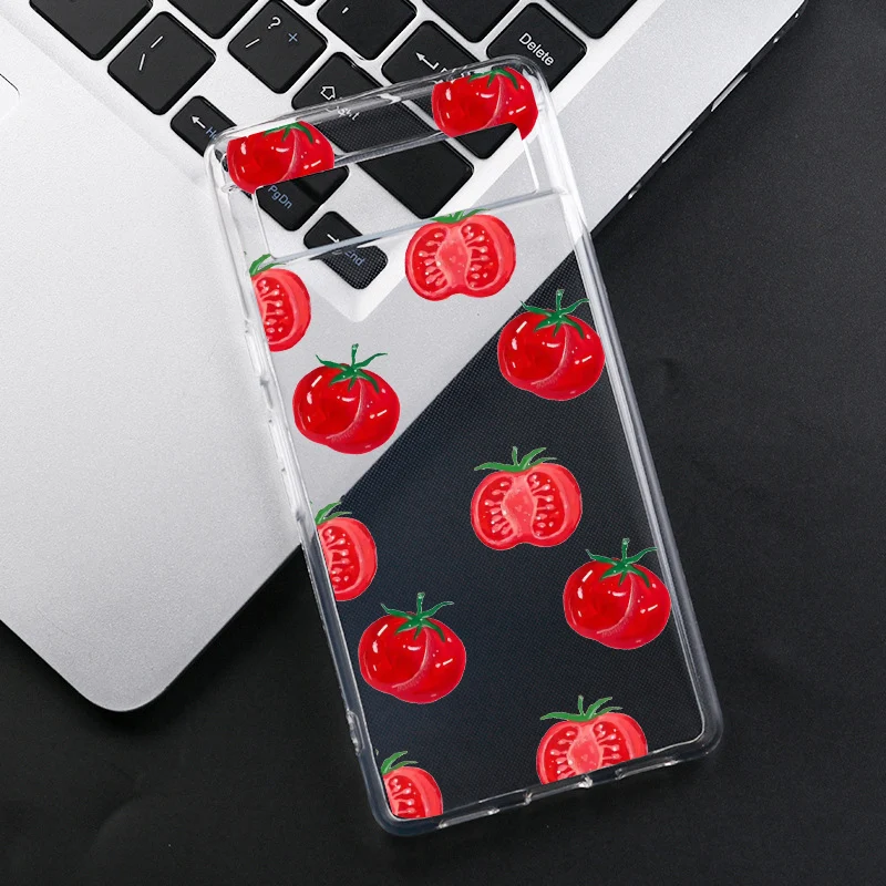 Japan Korea Cute Tomato Pattern Phone Case For Google Pixel 8A 8Pro 6 6A 5G 7 Pro 7A  Vegetable Transaprent Soft Cover Fundas