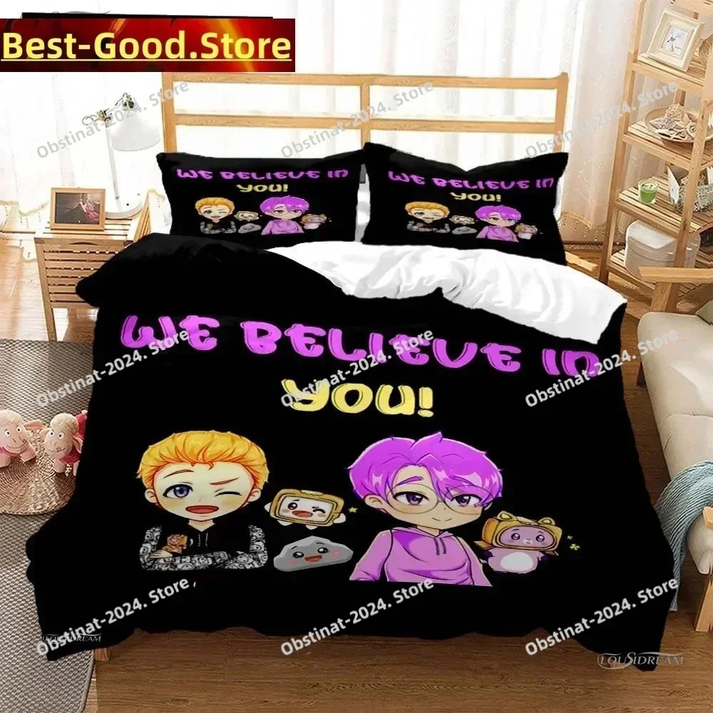 L-Lankybox Animated Movie All Season Bedding Set Printed single Comforter Duvet Cover Pillow Case 3 Pieces Sets Kids Adult Size