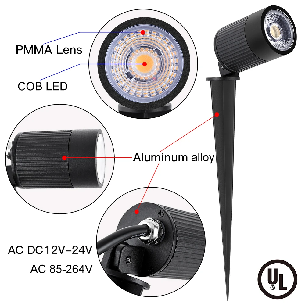 Oświetlenie ogrodowe LED ze stopu aluminium, zewnętrzne oprawy oświetleniowe do krajobrazu, AC 85-264V DC12-24V 5W/7W, wodoodporna lampa dekoracyjna