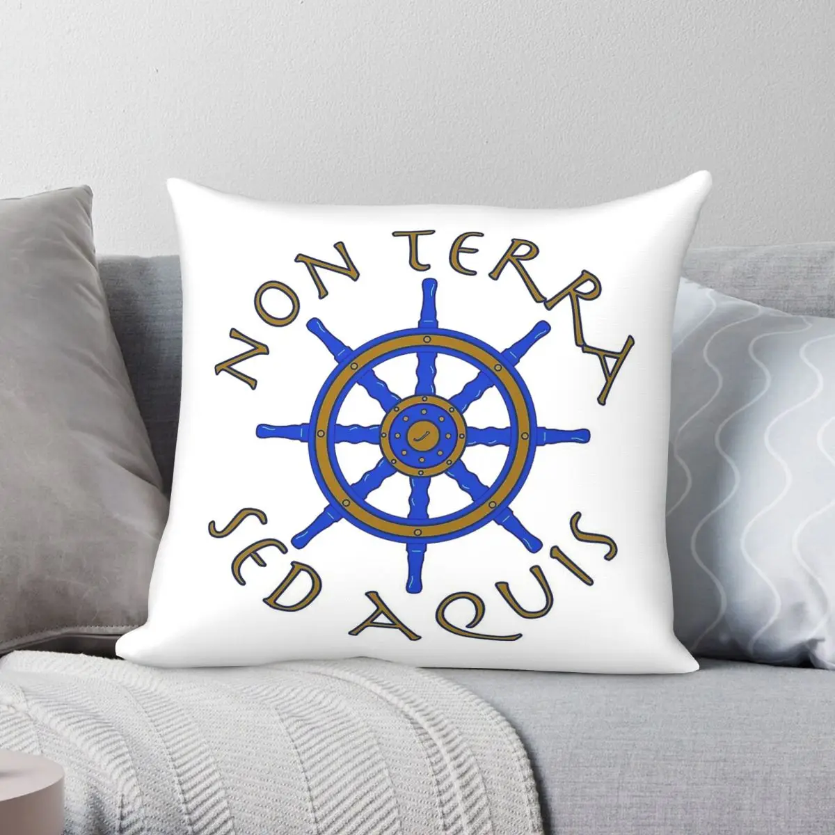 Sailors Latin Motto Non Terra Sed Aquis Pillowcase Polyester Linen Velvet Creative Zip Throw Pillow Case Car Cushion Cover 18