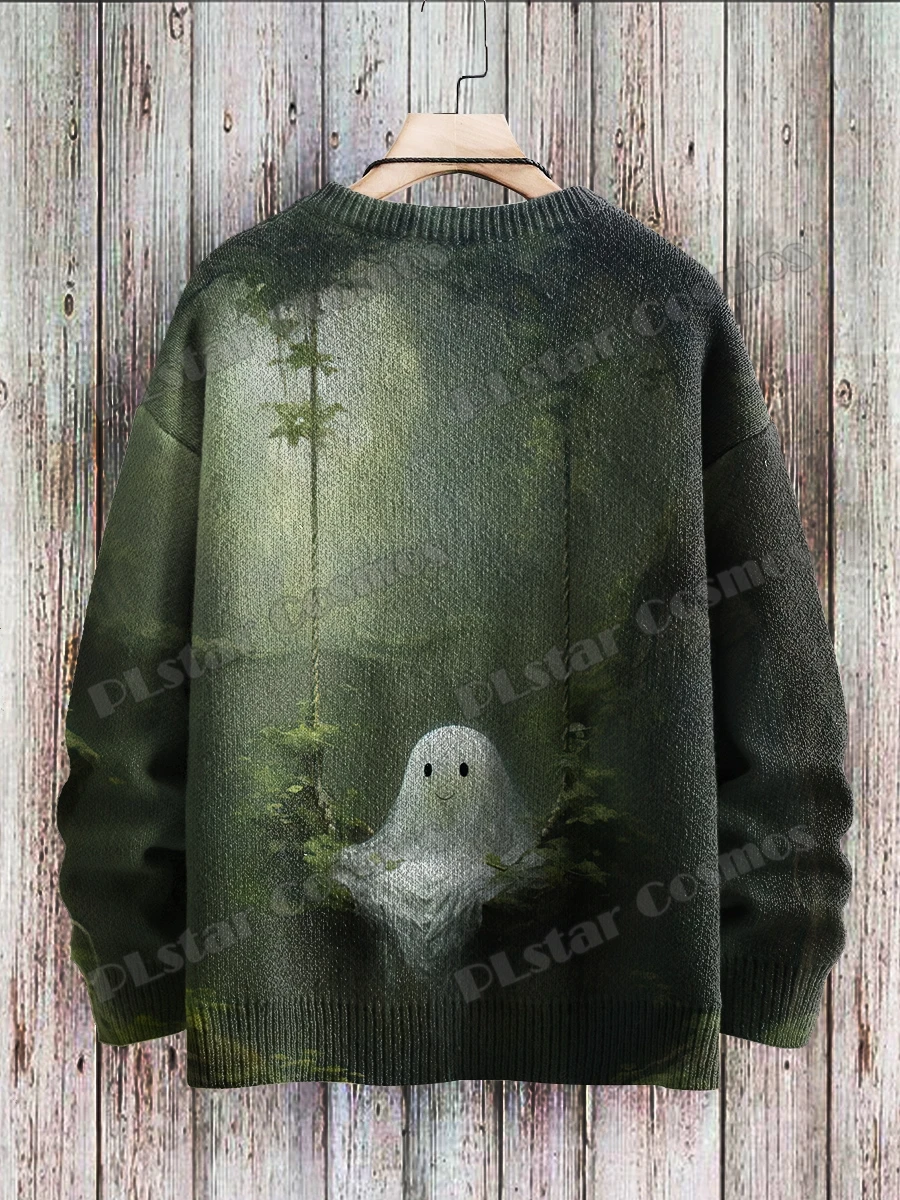 Halloween Ghost Black Cat Art Pattern 3D Printed Men\'s Knitted Pullover Winter Unisex Casual Warm Knit Pullover Sweater ZZM65