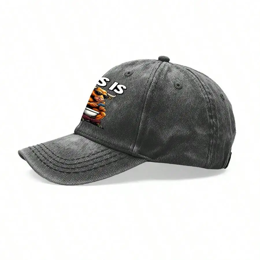 

Vintage Washed Unisex Baseball Cap With Bull Cartoon Print Adjustable Hat For Casual Outdoor Wear