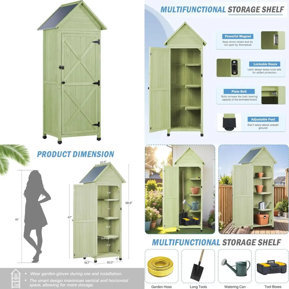 

Высокий вертикальный уличный шкаф для хранения вещей с водонепроницаемой крышей и регулируемыми ножками для садовых инструментов и аксессуаров для двора